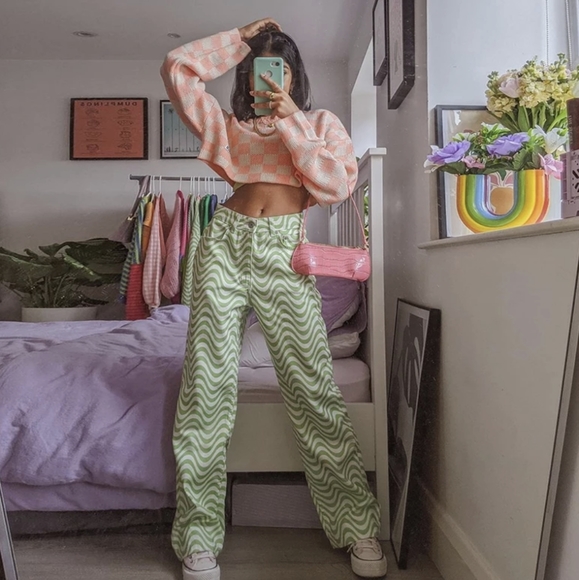 NWT Y2K High Waisted Ripple Streetwear Winter Pants S: S-M - Picture 5 of 12